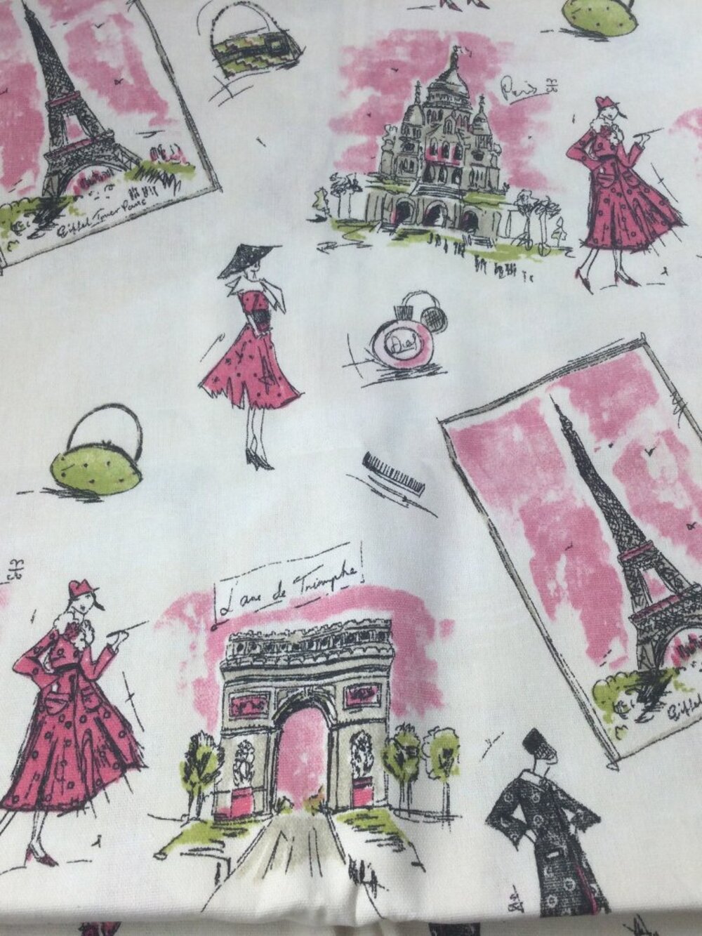 Waverly Fabric Tres Chic Cotton Screen Print Paris Scene Upholstery 4.5Yd x 44"